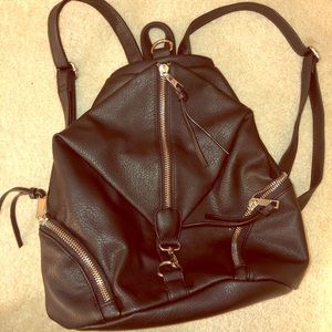 Faux leather backpack with zippers